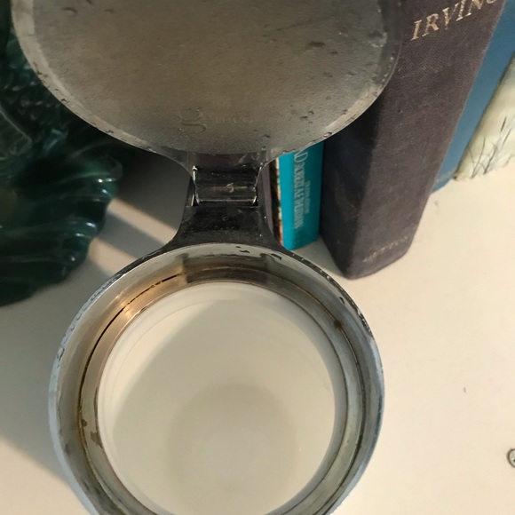 Vintage Milk Glass Creamer Gemco Blue/White ~ Silver Lid - Picture 3 of 4